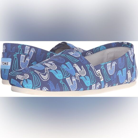 TOMS ALPARGATA Blue Multi Birds Slip-On Shoes - Picture 6 of 11